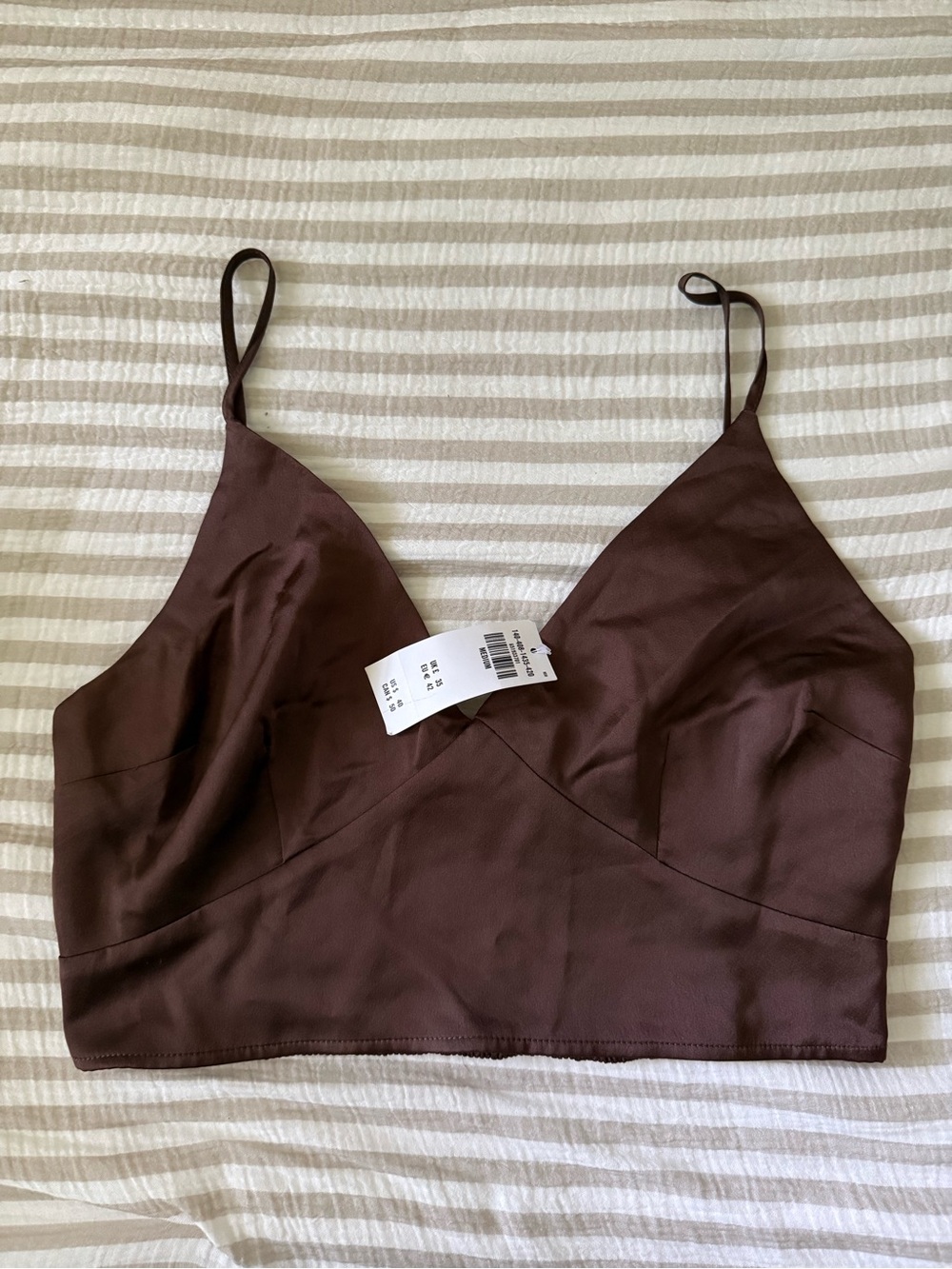 Abercrombie & Fitch Brown Satin V-Neck Cropped Cami Top